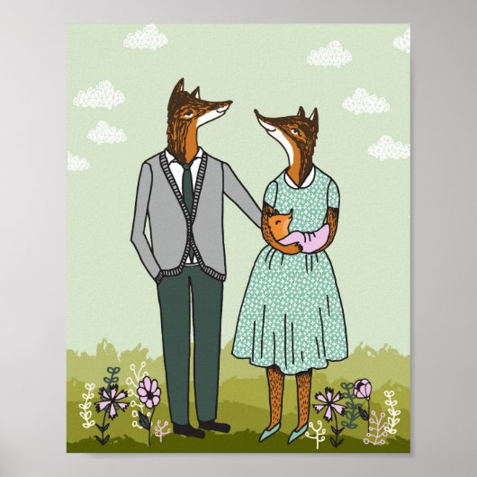 キツネファミリー – 女の子のベビーポスター ポスター (正面)