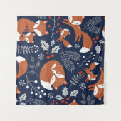 キツネファミリ：ヴィンテージシームレスなパターン。 タペストリー (正面(横))