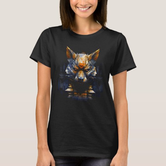 キツネファンタジーポリゴン動物アートワークキツネ Tシャツ (正面)
