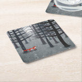 キツネフォレストアート スクエアペーパーコースター (アングル)