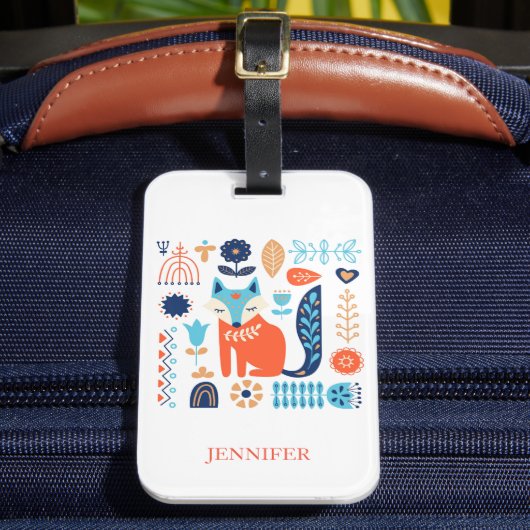 キツネフォークアートフローラルパタパーソナライズされたーン |自然 ラゲッジタグ (正面インサイチュ2)