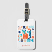 キツネフォークアートフローラルパタパーソナライズされたーン |自然 ラゲッジタグ (正面縦)