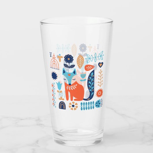 キツネフォークアートフローラルパターン |自然 タンブラーグラス (裏面)