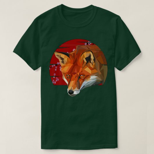 キツネフォーポリゴンさくらんぼ咲日本の果 Tシャツ (デザイン正面)