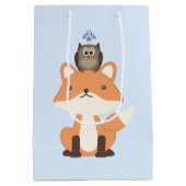 キツネフクロウと鳥ブルー ミディアムペーパーバッグ (裏面)