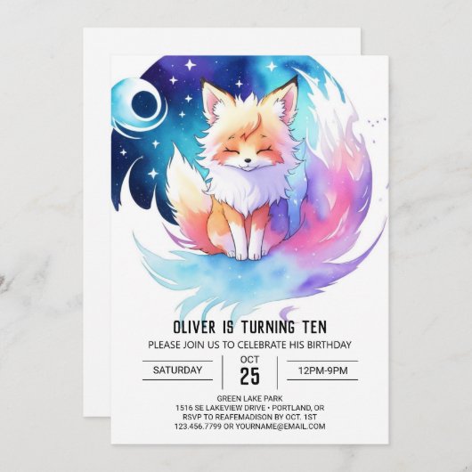 キツネフレンズインザウッズ誕生日 招待状 (正面/裏面)