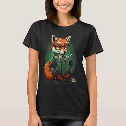 キツネブック読のおたくギークおもしろい司書 Tシャツ (正面)