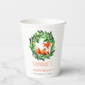 キツネブライダルシャワーウッドランドウォーターカラーグリーンリー 紙コップ (裏面)