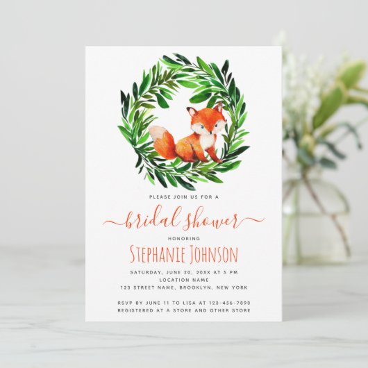 キツネブライダルシャワー可愛い水彩木版木の葉 招待状 (スタンド正面)