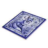 キツネブルーとホワイト地中海のフォークアニマルアート タイル (側面)