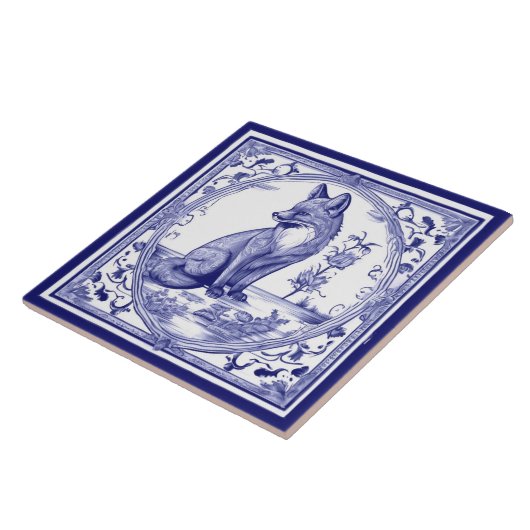 キツネブルーと白アジアスタイルフォークアニマルアート タイル (側面)