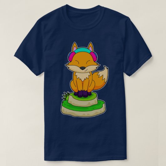 キツネヘッドフォン音楽 Tシャツ (デザイン正面)