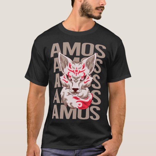 キツネヘッド – Amos名 Tシャツ (正面)