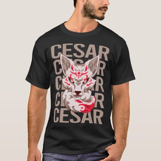 キツネヘッド – Cesar名 Tシャツ (正面)