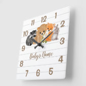 キツネベアラクーンバニー子供部屋デコールウォールクロック スクエア壁時計 (傾斜)