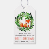 キツネベビーシャワーかわいいウッドランドウォーターカラー緑 ギフトタグ (正面)