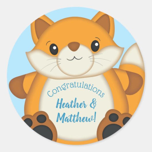 キツネベビーシャワーブルー ラウンドシール (正面)