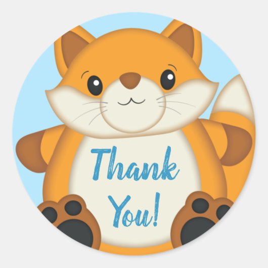 キツネベビーシャワーブルー ラウンドシール (正面)