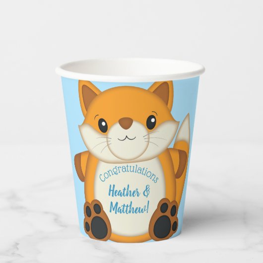 キツネベビーシャワーブルー 紙コップ (正面)