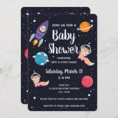 キツネベビーシャワー宇宙ネイビー銀河系ベビーシャワー 招待状 (正面/裏面)