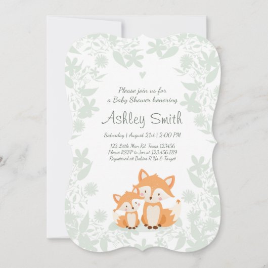 キツネベビーシャワー招待状ウッドランドシャワーフォレスト 招待状 (正面)