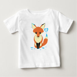 キツネベビー絵画の青いハート（尾あり） ベビーTシャツ