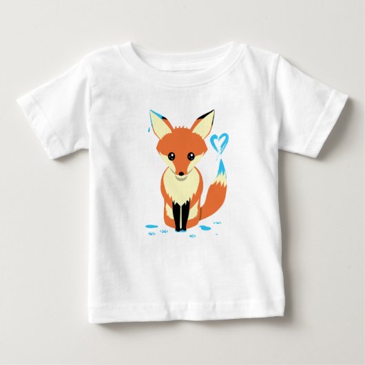 キツネベビー絵画の青いハート（尾あり） ベビーTシャツ (正面)