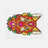 キツネボホウルフ抽象芸術アートレッドパープルホワイト フリースブランケット (正面(横))