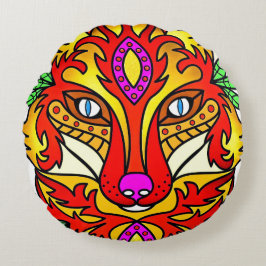 キツネボホ抽象芸術アートウルフレッドパープル ラウンドクッション