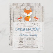キツネボーイベイビーシャワー招待状ウッドラ素朴ンド 招待状 (正面/裏面)