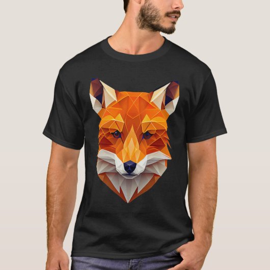 キツネポリゴン野生動物野生動物飼育者の幾何学模様 Tシャツ (正面)