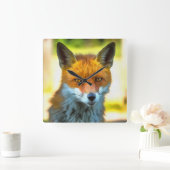 キツネポートレートリアル野生動物芸術 スクエア壁時計 (ホーム)