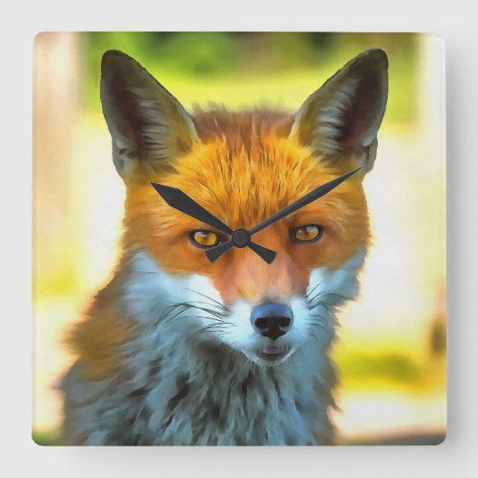キツネポートレートリアル野生動物芸術 スクエア壁時計 (正面)