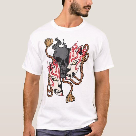 キツネマスクスカルスプリット Tシャツ (正面)