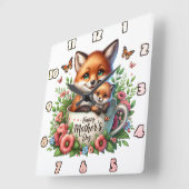 キツネママ：カッブ、花、母の日 スクエア壁時計 (傾斜)