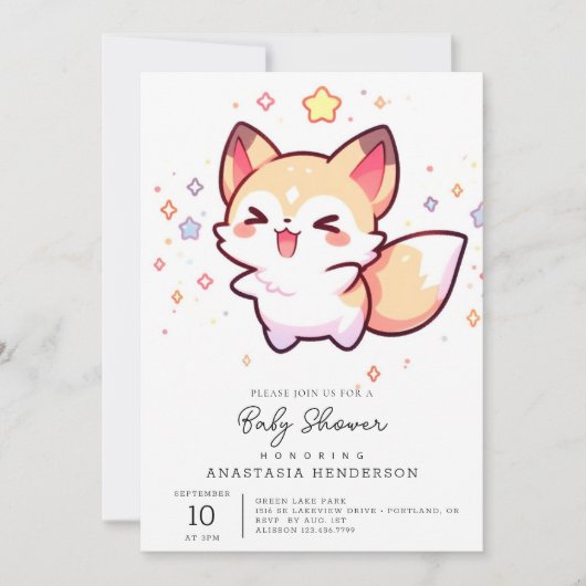 キツネモダンベビーシャワー 招待状 (正面)