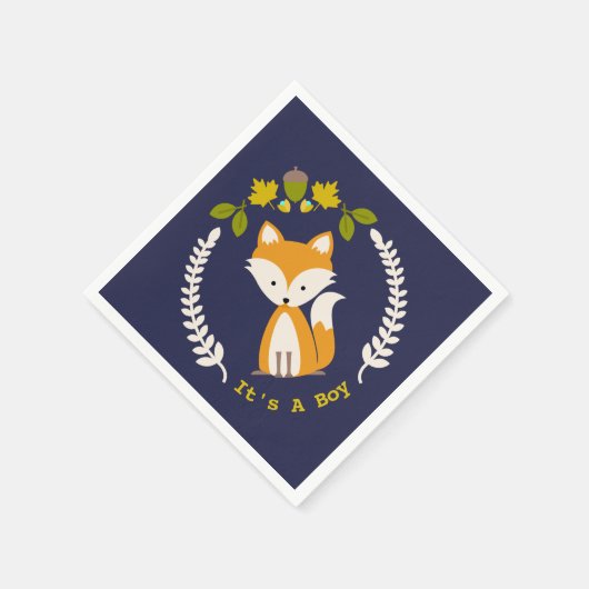 キツネモダンボーイベビーシャワーナプキンズ スタンダードカクテルナプキン (角)