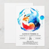 キツネモダン子供の誕生日アドベンチャー 招待状 (正面/裏面)