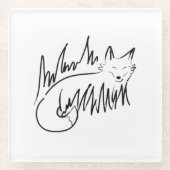 キツネラインアート ガラスコースター (正面)