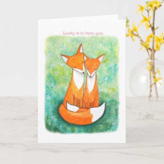 キツネラブカップルの日バレンタインデー記念日ギフト カード (黄色い花)