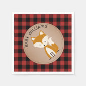 キツネランバージャックプレイドベビーシャワーナプキンズ スタンダードカクテルナプキン (正面)