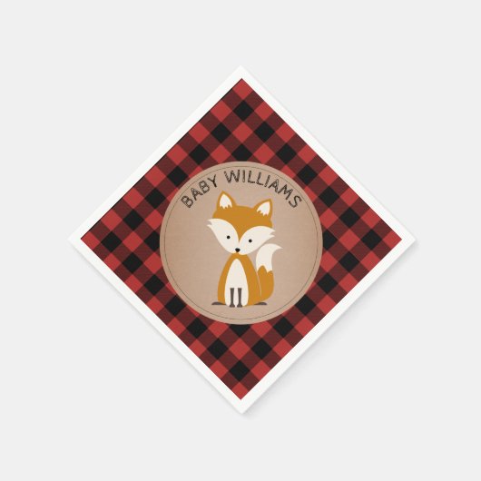 キツネランバージャックプレイドベビーシャワーナプキンズ スタンダードカクテルナプキン (角)