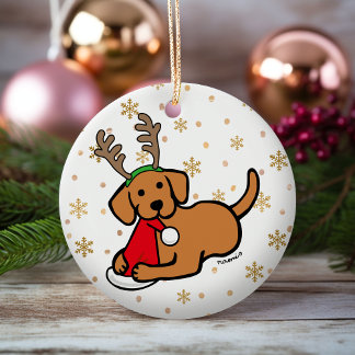 キツネレッドラブラドールとサンタクリスマスマンガ セラミックオーナメント