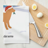 キツネレッドラブラドールクリスマスエバーグリーンサンタハット キッチンタオル (四つ折り)