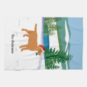 キツネレッドラブラドールクリスマスエバーグリーンサンタハット キッチンタオル (横)