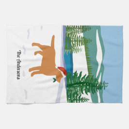 キツネレッドラブラドールクリスマスエバーグリーンサンタハット キッチンタオル