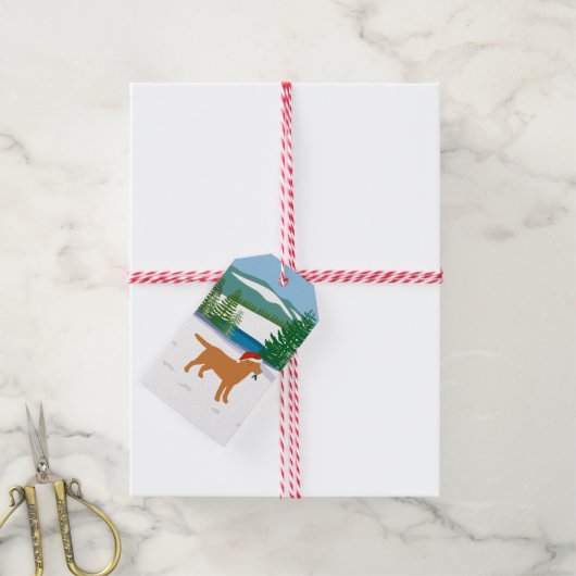 キツネレッドラブラドールクリスマスエバーグリーンサンタハット ギフトタグ (より糸付き)