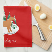 キツネレッドラブラドールクリスマスエバーグリーンツリー キッチンタオル (四つ折り)