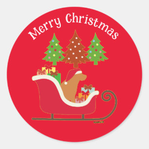 キツネレッドラブラドールシルエットクリスマススレッハイレッド ラウンドシール