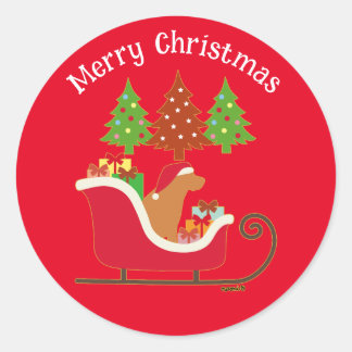 キツネレッドラブラドールシルエットクリスマススレッハイレッド ラウンドシール